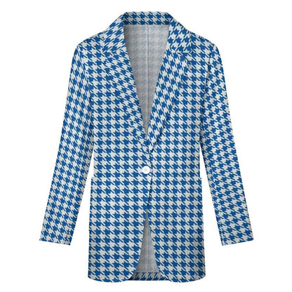 Women's Light Blue White Checkered Formal Summer Event Blazer Jacket...