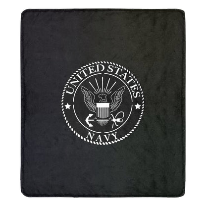 Large Black Microfiber Micro Fleece Flannel 70X80 Inch Soft Warm Monogram U.S. Navy White Insignia Black Blanket...