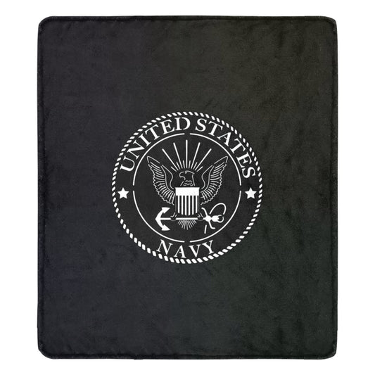 Large Black Microfiber Micro Fleece Flannel 70X80 Inch Soft Warm Monogram U.S. Navy White Insignia Black Blanket...