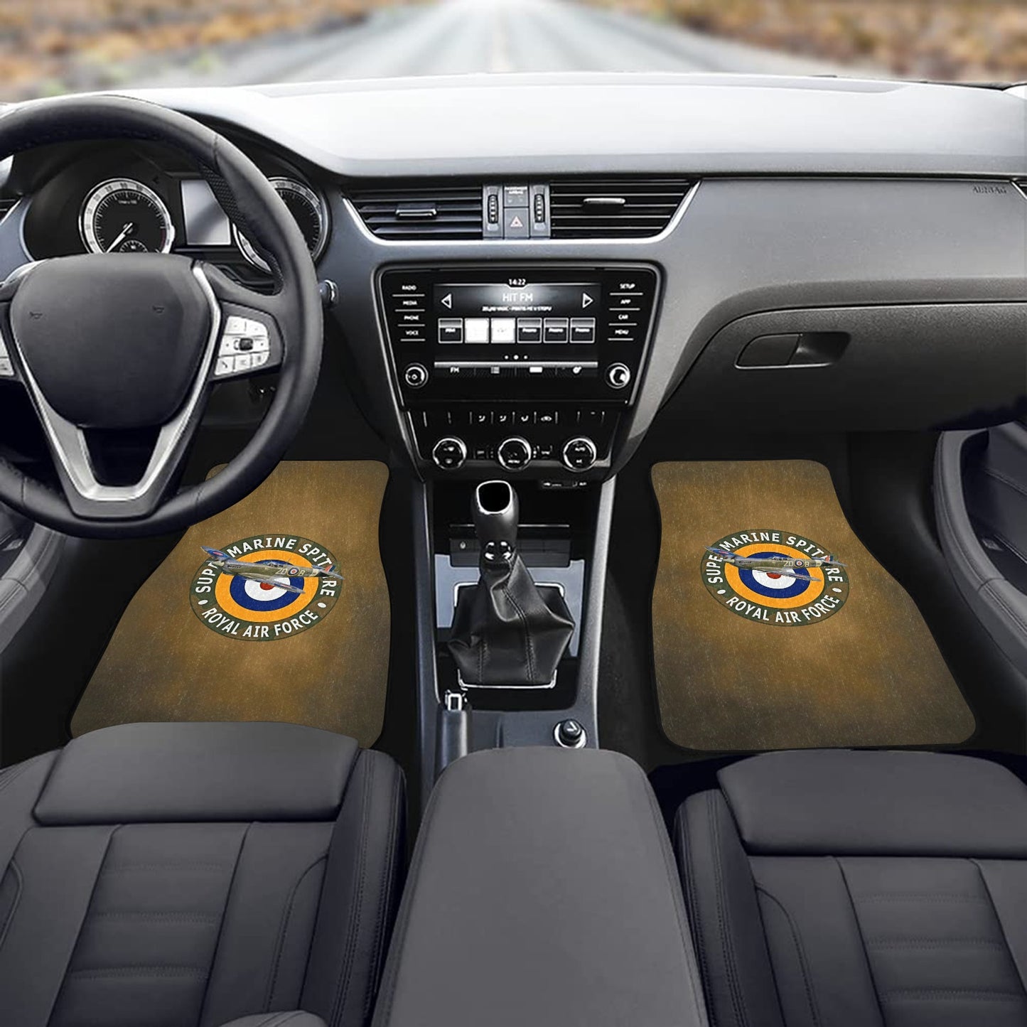 Royal Air Force Beige Brown SuperMarine Spitfire Monogram Custom Floor Mats Front Car Floor Mat (2pcs)