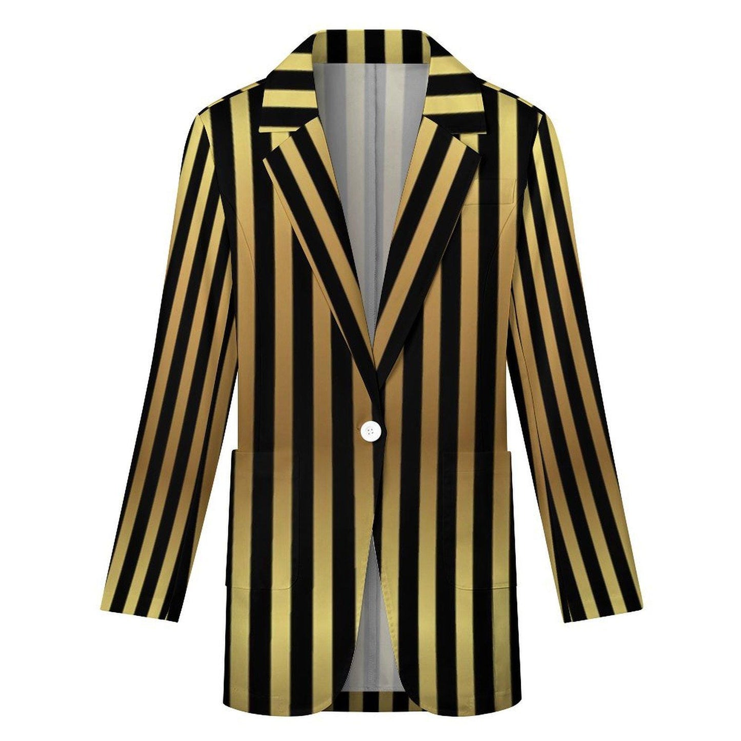 Women's Madison Ave Gold Black Pinstripe Sophisticated Formal Summer Blazer Jacket