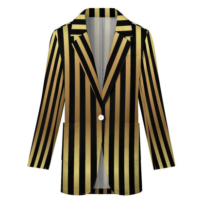 Women's Madison Ave Gold Black Pinstripe Sophisticated Formal Summer Blazer Jacket