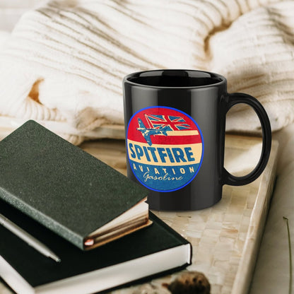 Spitfire Aviation Gasoline Black Ceramic Coffee Mug (Comes With Your Initials Or Rank And Name On Mug Free Of Charge!