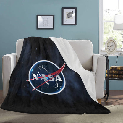 Large Black Microfiber Micro Fleece Flannel 70X80 Inch Soft Warm Monogram U.S. NASA Insignia Black Blanket...