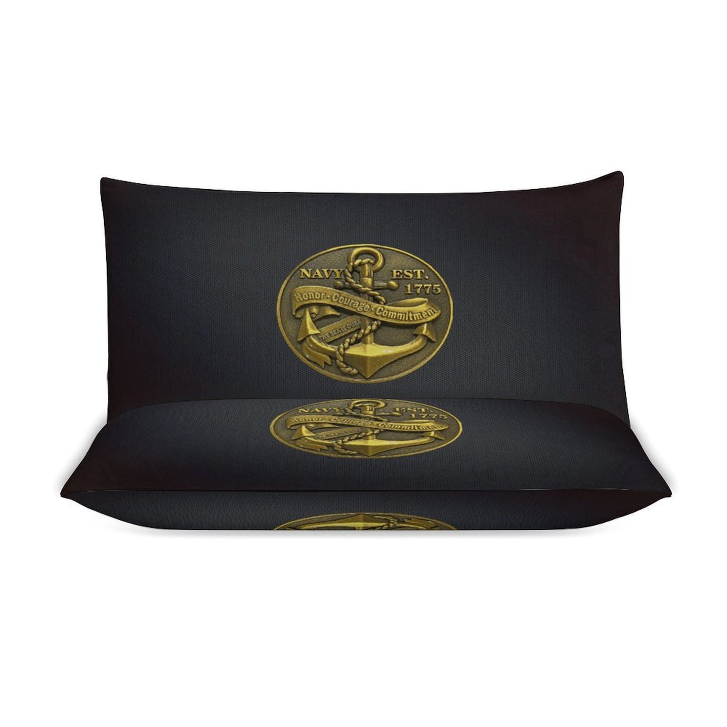 Madison Avenue U.S. Navy Anchor Dark Blue  Black 3-Piece Bedding Set 79"×90" (1 Quilt Cover + 2 Pillowcases) Comes With Name Or Rank Name On Quilt...