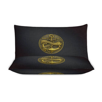 Madison Avenue U.S. Navy Anchor Dark Blue  Black 3-Piece Bedding Set 79"×90" (1 Quilt Cover + 2 Pillowcases) Comes With Name Or Rank Name On Quilt...