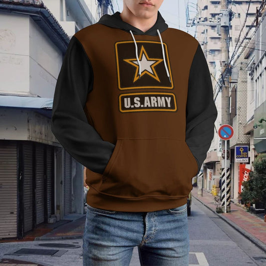US Army Large Double Layer Soft Comfortable Hoodie In Deep Brown Mahogany And Black Colors Double-Layer Hood All-Over Print Adult Hoodie