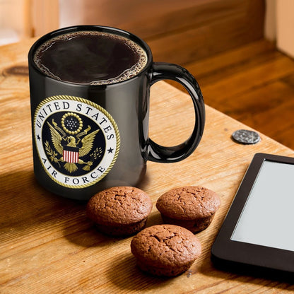 U.S. Air Force Emblem Black Ceramic Coffee Mug (Comes With Your Initials Or Rank And Name On Mug Free Of Charge!