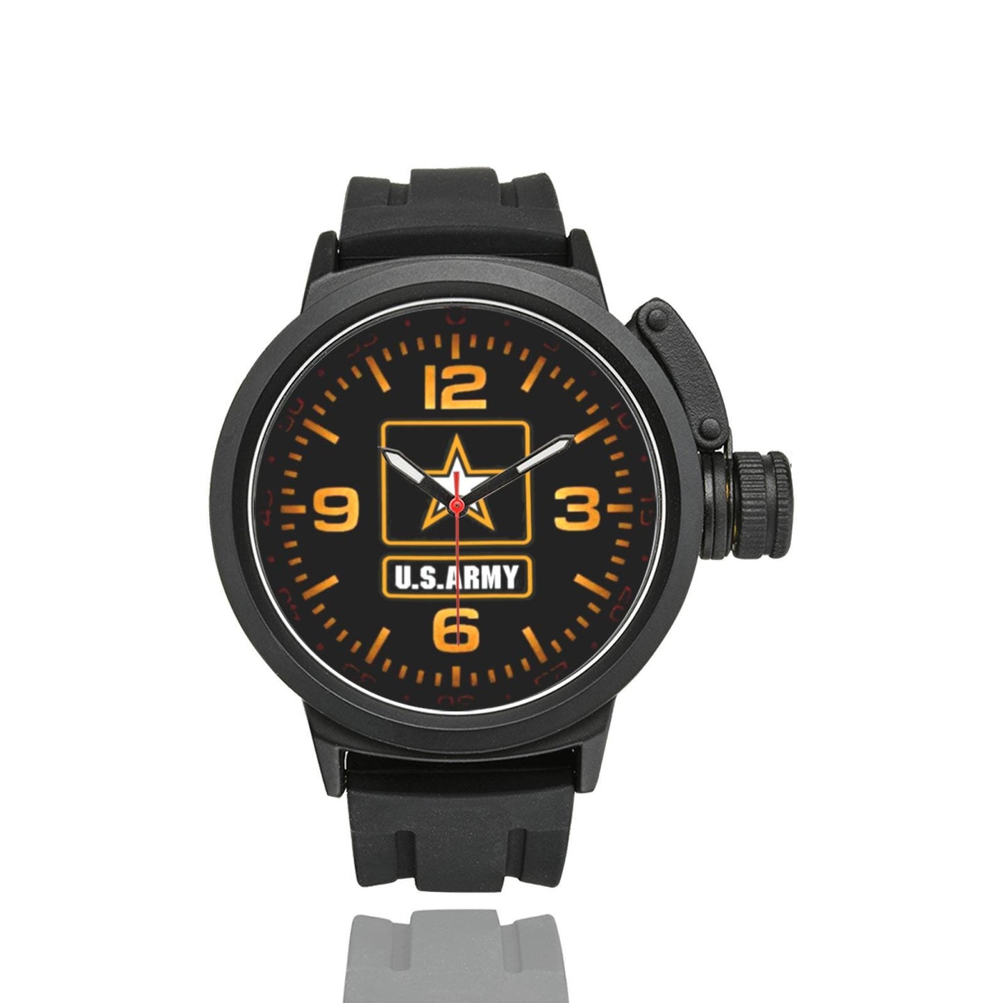 Men's US Army In Glowing Orange Dial Miyota Quartz Movement Waterproof Black ABS Stainless Steel Monogram Sports Watch...