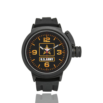 Men's US Army In Glowing Orange Dial Miyota Quartz Movement Waterproof Black ABS Stainless Steel Monogram Sports Watch...