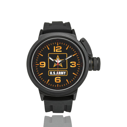 Men's US Army In Glowing Orange Dial Miyota Quartz Movement Waterproof Black ABS Stainless Steel Monogram Sports Watch...
