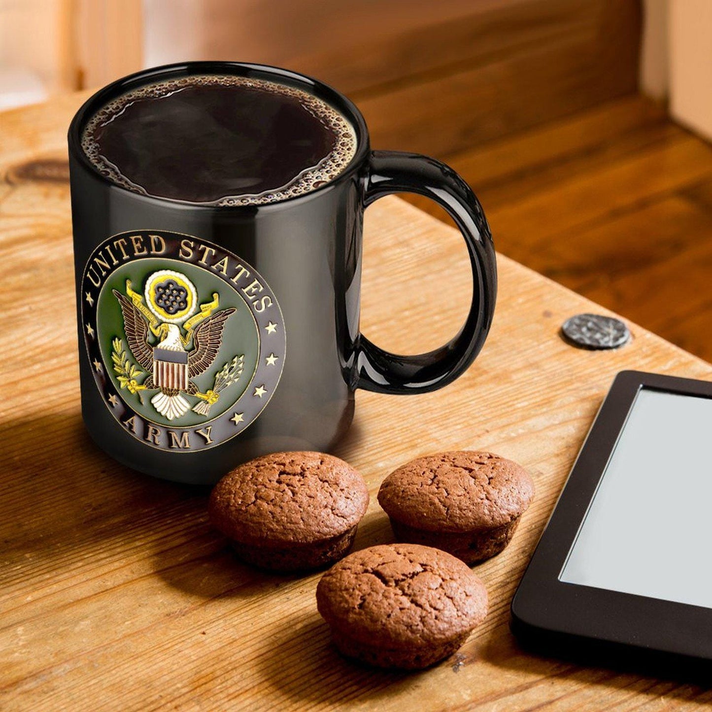 United States Army 3D Seal On Black Ceramic Coffee Mug Which Comes With Your Initials or Rank And Name At No Additional Charge...
