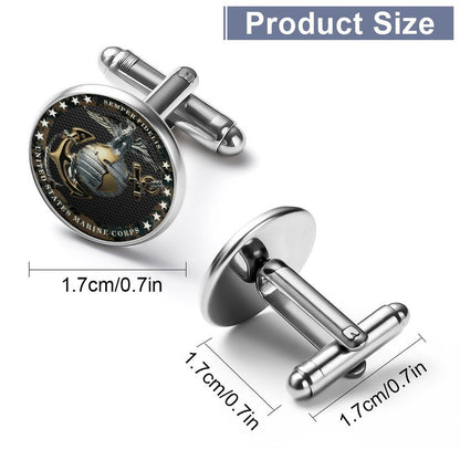 Men's Custom Made Alloy Silver W Black Carbon Fiber Background U.S. Marine Corps Insignia In Black & Silver Come With Your Initials On Them....