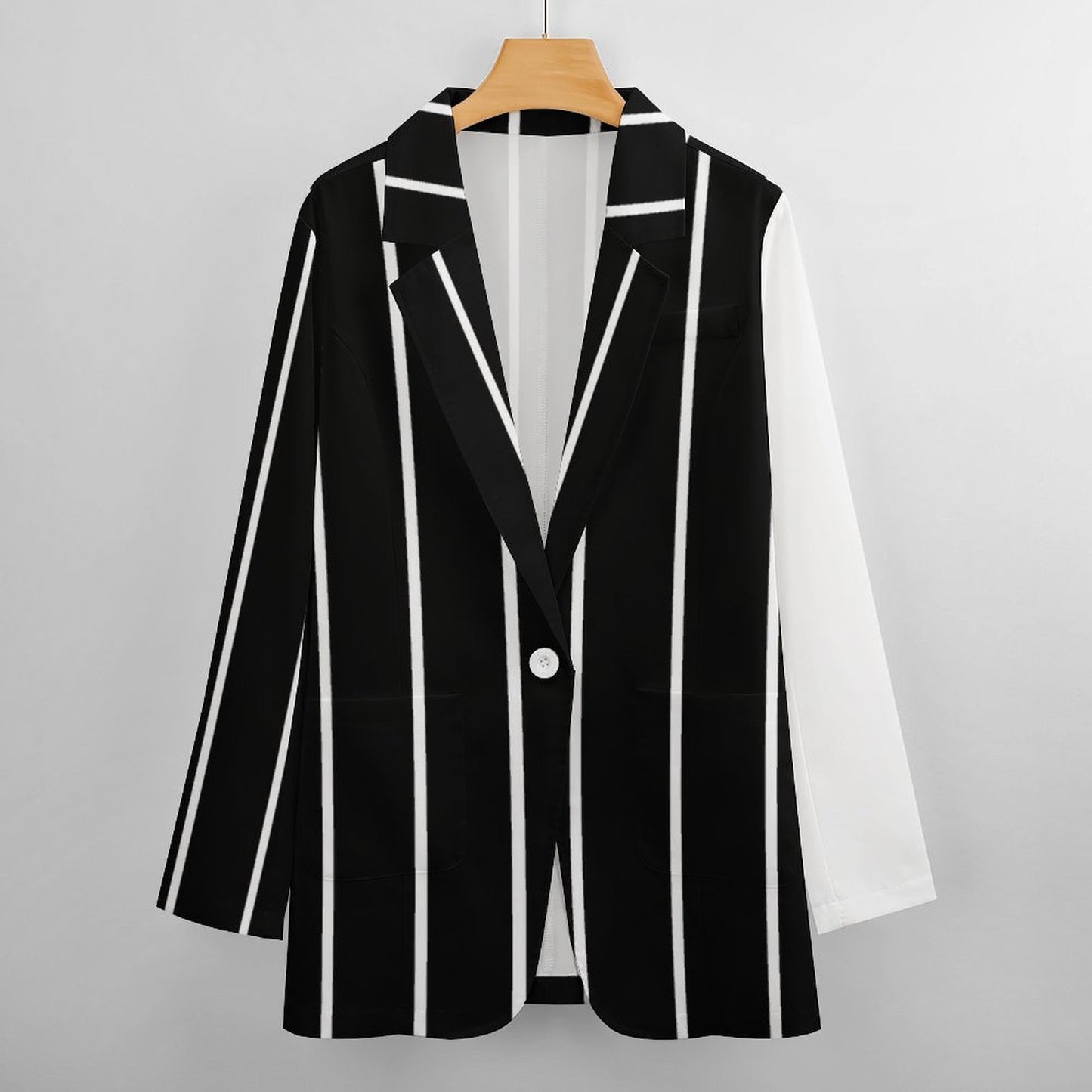 Women's Dark Black With White Pinstripe Pattern Casual Formal Lightweight Blazer Design All Over Print Women's Blazer