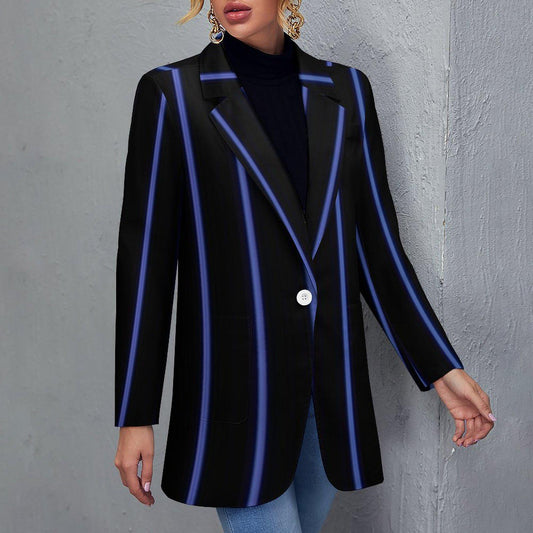 Women's Black & Light Blue Pinstripe Formal Summer Event Blazer Jacket....