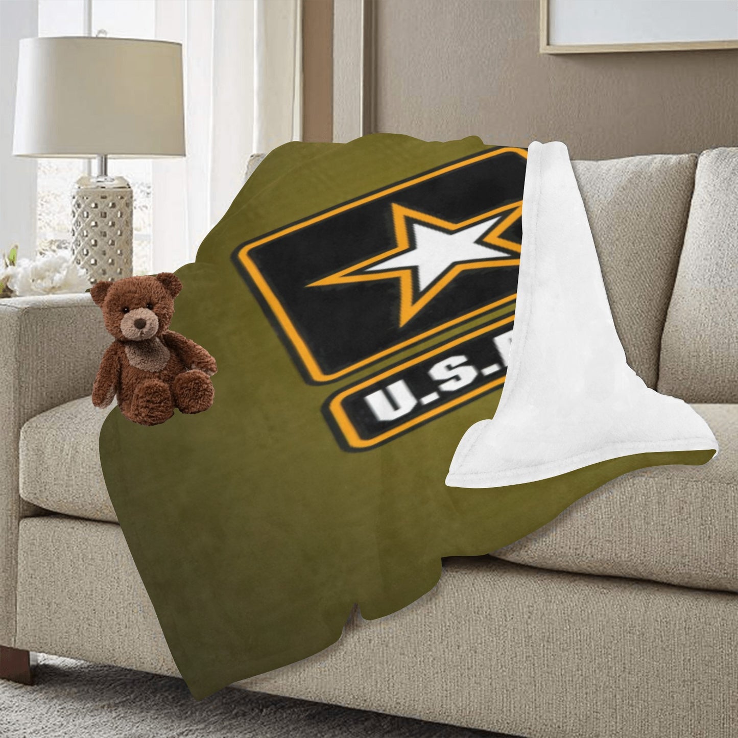 Army Green With US Army Orange Black Insignia 70X80 Inch Large Micro Fleece Warm Monogram Blanket Ultra-Soft Micro Fleece Blanket 60"x80" (Thick) Name Rank Can Be Put On This Blanket...