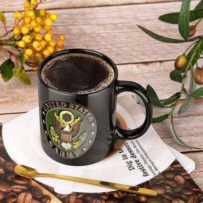 United States Army 3D Seal On Black Ceramic Coffee Mug Which Comes With Your Initials or Rank And Name At No Additional Charge...