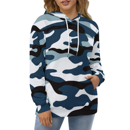 Men's Women's Madison Avenue Camouflage Blue White Black Insign Soft Double Layer Loose Fitting Hoodie