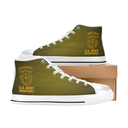 U.S. Army Green Beret Men’s Classic High-Top Canvas Shoes  Lace-Up Round Toe Metal Eyelets Comes With Name And Rank Name On The Outer Quarter...