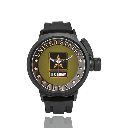 Men's US Army Large Black Insignia Miyota Quartz Movement Waterproof Monogram Watch Come With Name Or Name And Rank On Dial...