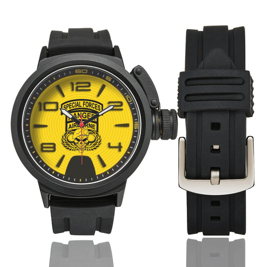 Men's US Special Forces Rangers Bright Yellow Print Dial Miyota Quartz Movement Waterproof Monogram Sports Watch Come With Name Or Name And Rank On Dial...