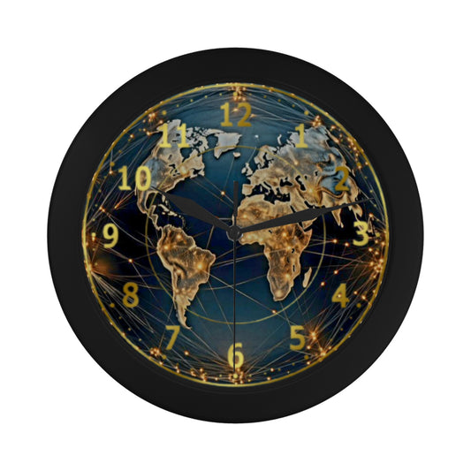 Men's 3D Skeleton Globe Of Earth In Blue & Gold Outer Wall Clock Circular Plastic Wall clock