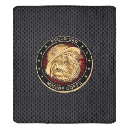 Large Black Microfiber Micro Fleece Flannel 70X80 Inch Soft Warm Monogram U.S. Marine Corps Proud Dad Insignia Black Blanket...