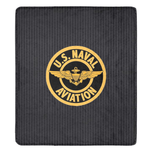 Large Black Microfiber Micro Fleece Flannel 70X80 Inch Soft Warm Monogram U.S. Naval Aviation Gold Insignia Black Blanket...