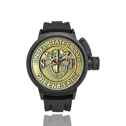 Men's US Army Green Beret Insignia Miyota Quartz Movement Waterproof Monogram Large Sports Watch Come With Name Or Name And Rank On Dial...