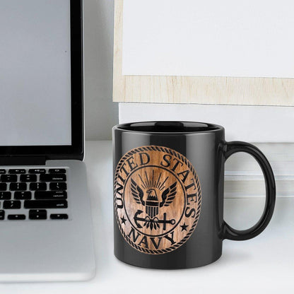 United States Navy Black & Brown Emblem Ceramic Coffee Mug (Comes With Your Initials or Rank And Name At No Additional Charge!)