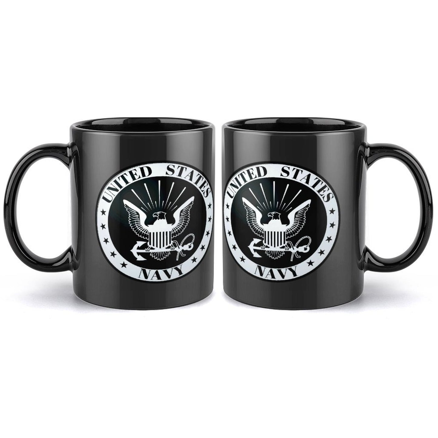United States Navy White Emblem On Black Ceramic Coffee Mug (Comes With Your Initials Or Rank And Name Free Of Charge On Mug!)