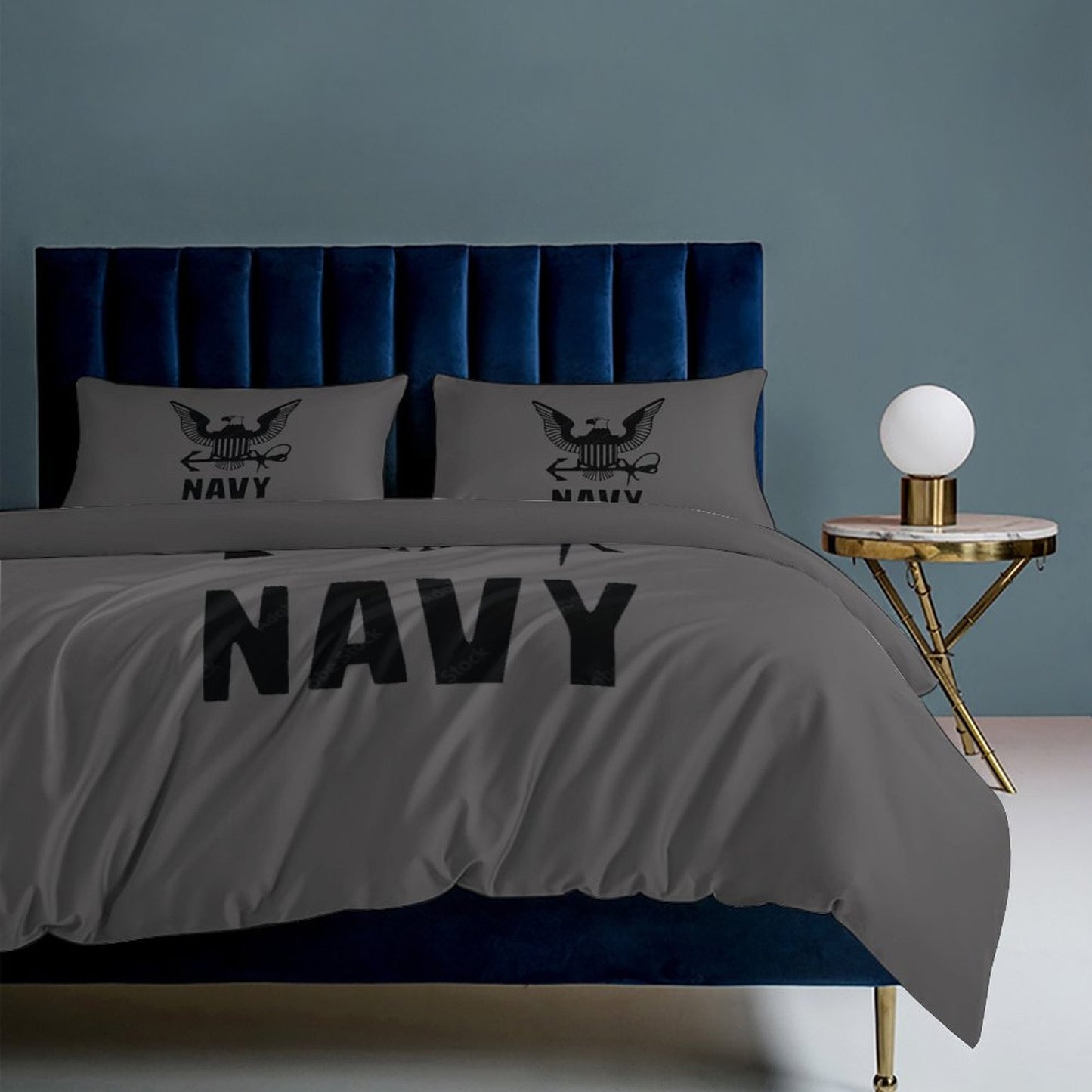 Madison Avenue U.S. Navy Black 3-Piece Bedding Set 102"×90" (1 Quilt Cover + 2 Pillowcases) Comes With Name Or Rank Name On Quilt...