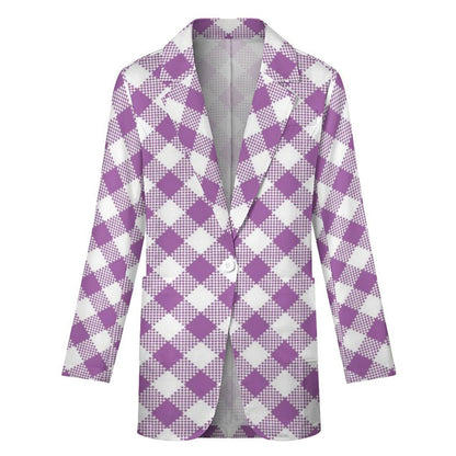 Women's Madison Ave Gorgeous White And Pink Checkered Print Blazer Jacket For Formal and Fun Summer Functions...