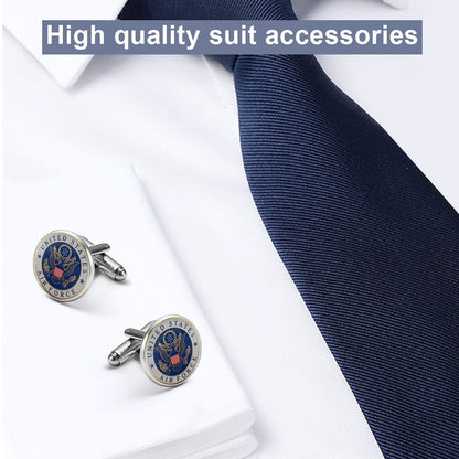 Men's Custom Made Alloy Silver W White Carbon Fiber Background U.S. Air Force Insignia In Blue & Gold Come With Your Initials On Them....
