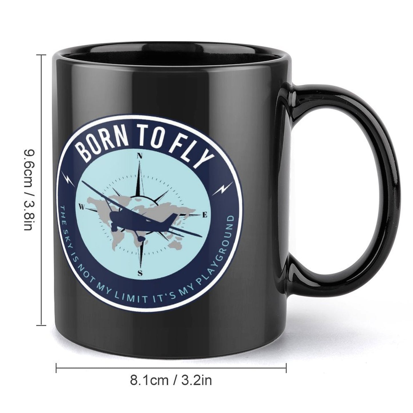 U.S. Naval Aviation BORN TO FLY Emblem On Black Ceramic Coffee Mug (Comes With Your Initials Or Rank And Name Free Of Charge On Mug!)