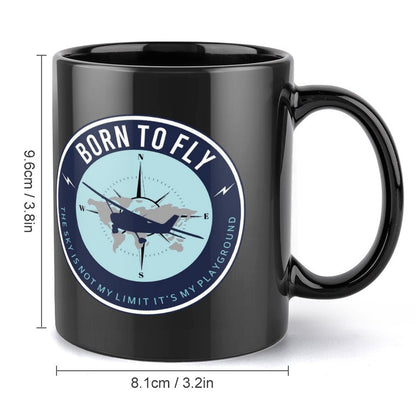 U.S. Naval Aviation BORN TO FLY Emblem On Black Ceramic Coffee Mug (Comes With Your Initials Or Rank And Name Free Of Charge On Mug!)