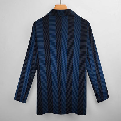 Women's Dark Blue Black Pinstripe Print Casual Formal Lightweight Blazer Design All Over Print Women's Blazer