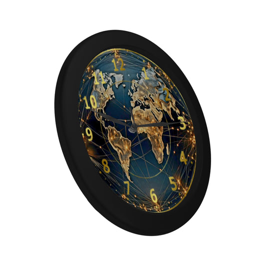 Men's 3D Skeleton Globe Of Earth In Blue & Gold Outer Wall Clock Circular Plastic Wall clock