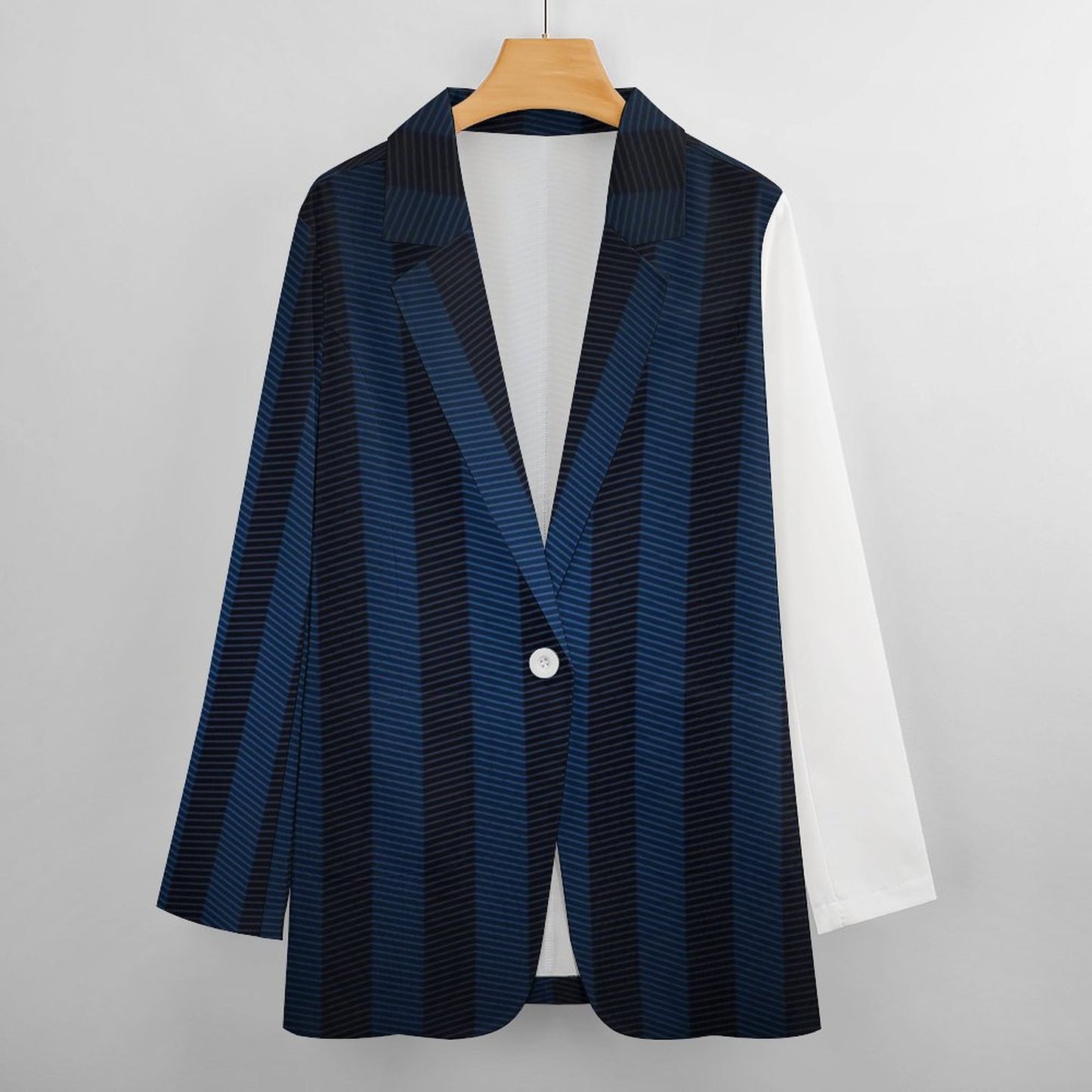 Women's Dark Blue Black Pinstripe Print Casual Formal Lightweight Blazer Design All Over Print Women's Blazer