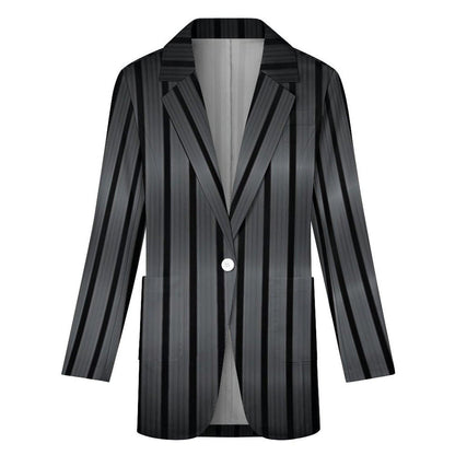 Women's Madison Ave Dark Gray Black Pinstripe Print Summer Dress and Event Blazer Jacket