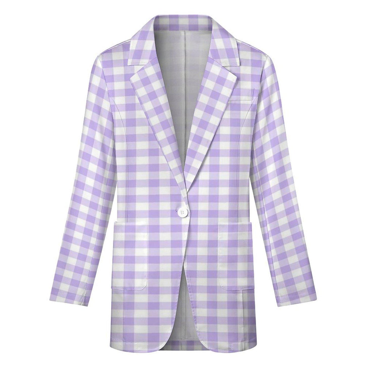 Women's Checkered Light Purple Pink & White Formal Summer Fun Event Blazer Jacket