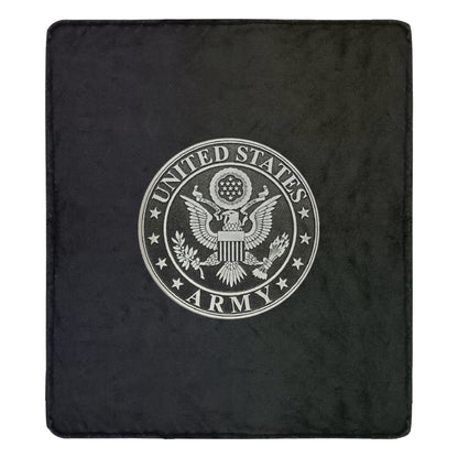 Large Black Microfiber Micro Fleece Flannel 70X80 Inch Soft Warm Monogram U.S. Army Silver Insignia Black Blanket...
