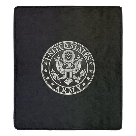 Large Black Microfiber Micro Fleece Flannel 70X80 Inch Soft Warm Monogram U.S. Army Silver Insignia Black Blanket...