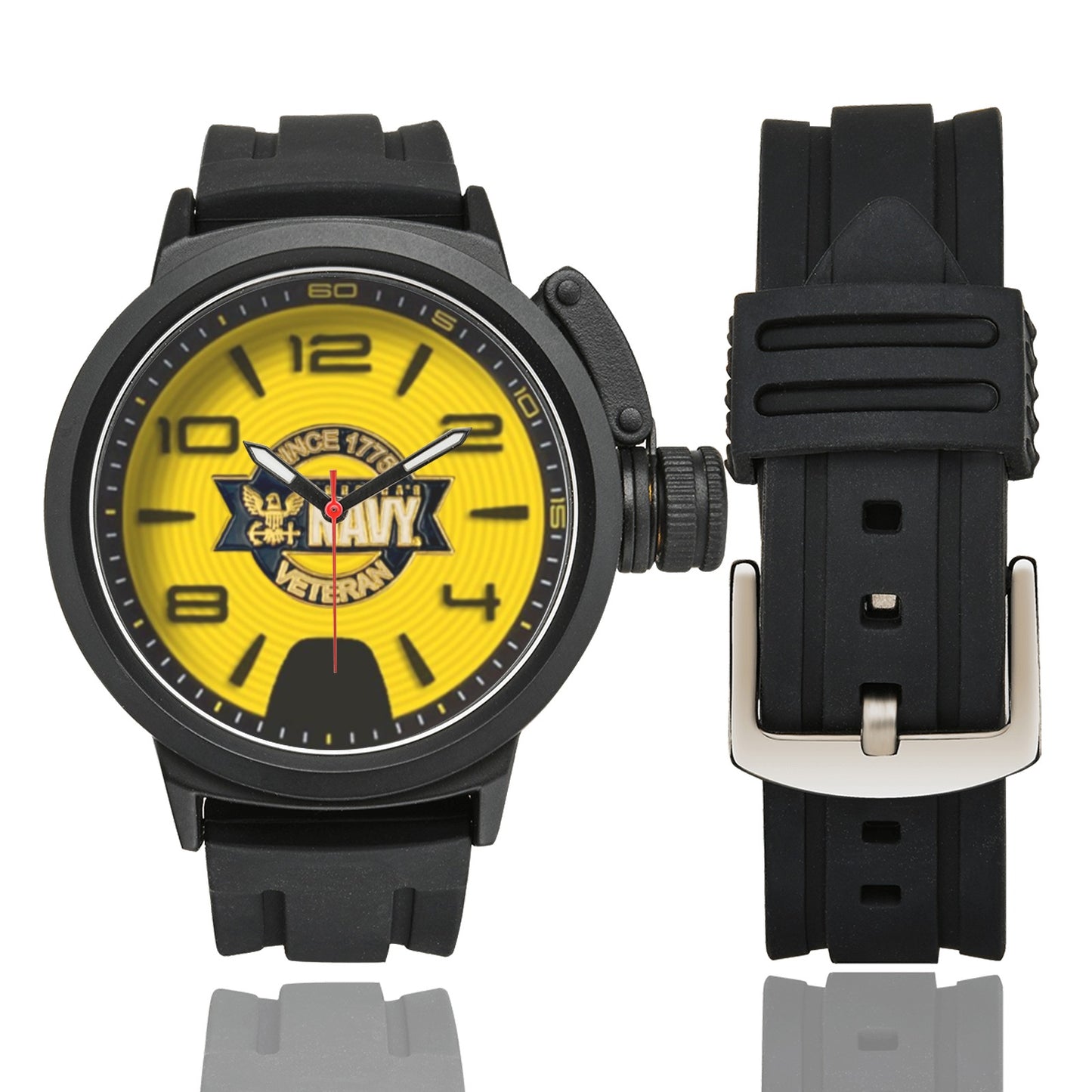 Yellow Black Print Sport Dial US Navy Insignia Miyota Quartz Movement Large Monogram Sports Watch Men's Sports Watch(Model 309) Come With Name Or Name And Rank On Dial...