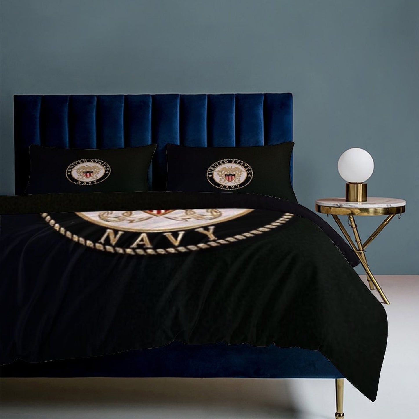Madison Avenue U.S. Navy Emblem Black 3-Piece Bedding Set 79"×90" (1 Quilt Cover + 2 Pillowcases) Comes With Name Or Rank Name On Quilt...