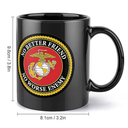 United States Marine Corps Emblem On Black Ceramic Coffee Mug (Comes With Your Initials Or Rank And Name Free Of Charge On Mug!)