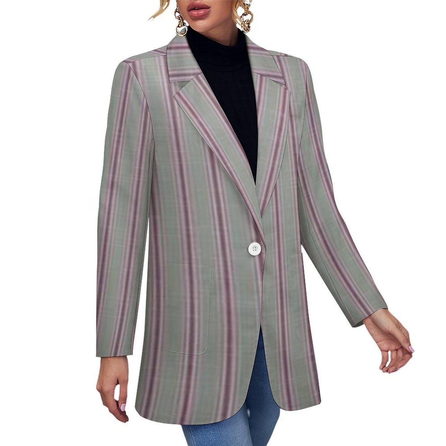 Women's Gray & Pink Pinstripe Summer Formal Fun Event Blazer Jacket...