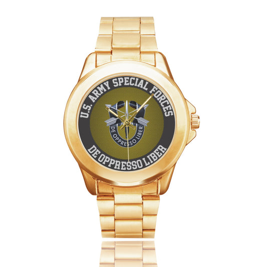 All Stainless Steel U.S. Special Forces Insignia Gold Monogram Gift Watch Custom Gilt Watch(Model 101) Come With Name Or Name And Rank On Dial...