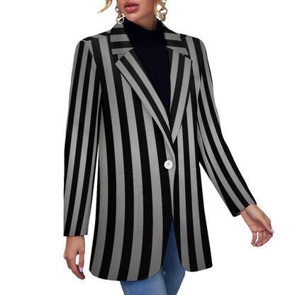Women's Gray & Black Pinstripe Summer Event Fun Blazer Jacket