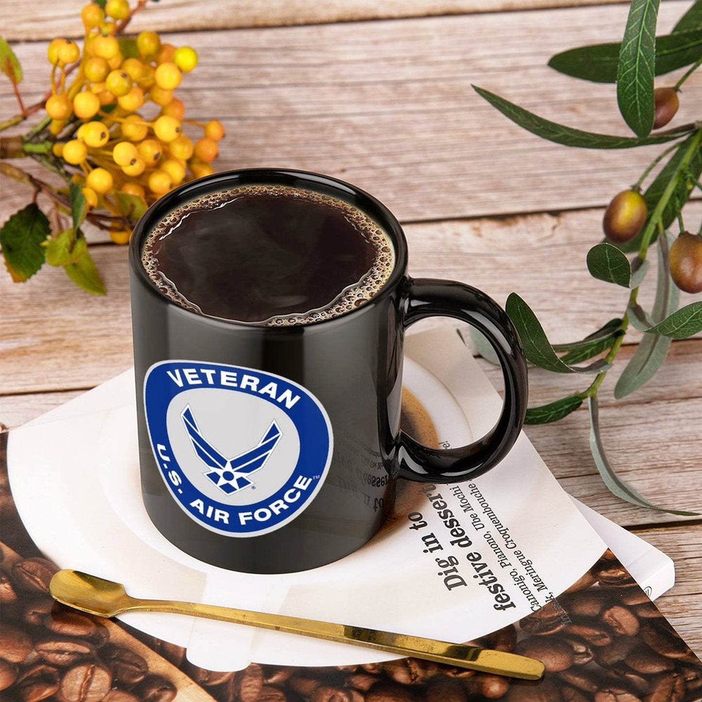 Naval Aviation Born To Fly Emblem On Black Ceramic Coffee Mug (Comes With Your Initials Or Rank And Name Free Of Charge On Mug!)